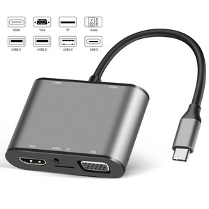 8 in 1 HUB tipi C USB3.0 + USB2.0 * 2 + USB-C PD + HD + VGA + TF + ses cep telefonu DVD oynatıcıları ve PVC ile monitörler için - Product Image 1