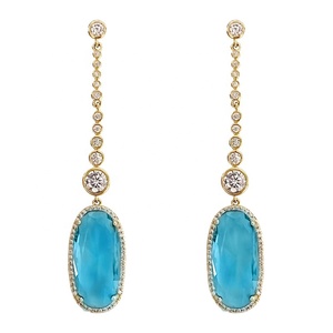 Yeni romantik kız uzun sallanan küpe ile <span class=keywords><strong>Sky</strong></span> Blue/beyaz <span class=keywords><strong>CZ</strong></span> taş gümüş renk/altın renk moda lüks takı kadınlar için