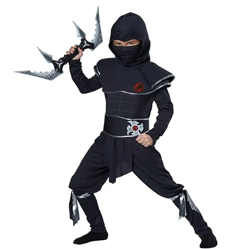 Fantasia japonesa ninja preta samurai para crianças, traje de cosplay para meninos, carnaval ou dia das bruxas