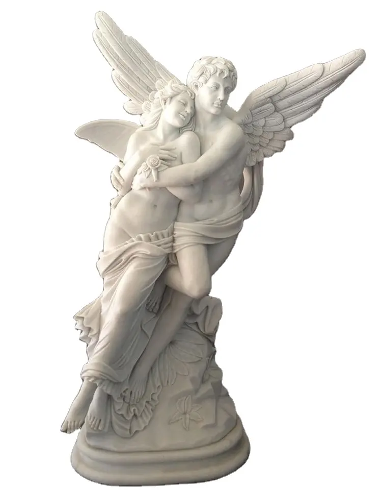 Statue di angelo a grandezza naturale intagliate a mano della decorazione della scultura di marmo del giardino all'aperto