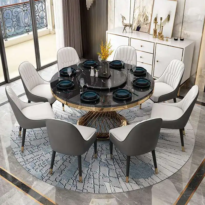 Moderna Girevole marmo Nero Sala da pranzo Tavola Rotonda con base in metallo oro per la casa