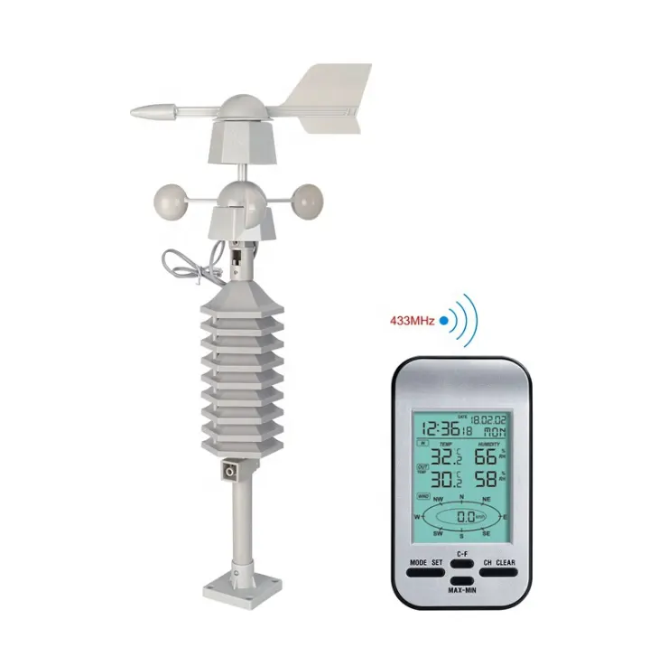 Estación Meteorológica Inalámbrica WS0232, anemómetro con Sensor de dirección de velocidad del viento, medidor Digital de temperatura y humedad