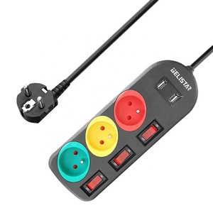 French Type <strong>3</strong> Way <strong>and</strong> <strong>2</strong> USB with Individual Switch <strong>Socket</strong> Power Strip - Product Image 1