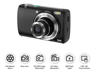 Dijital kamera 5K 56MP kameralar için fotoğraf vyoutube kamera YouTube Selfie için yeni başlayanlar için küçük kompakt kamera optik Zoom - Product Image 2