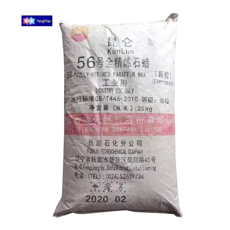 Barato Fushun petroquímico Kunlun blanco puro precio refinado cera de parafina 58-60 toneladas semirrefinadas China