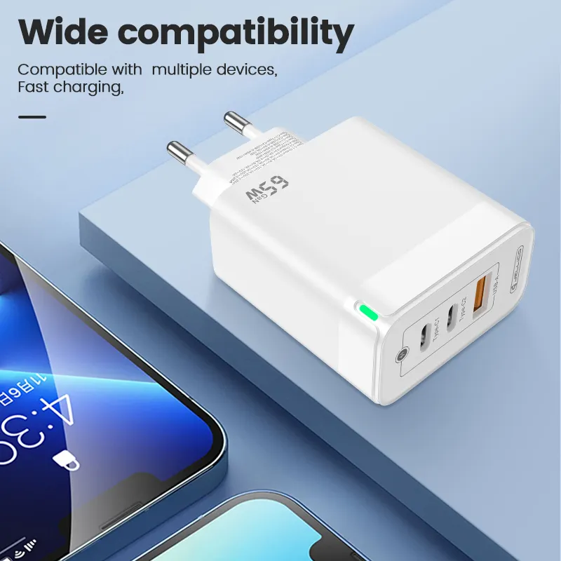 65W Fastชาร์จPD USB C Charger EUอะแดปเตอร์สําหรับ 13 Pro 12 11 8 7 โทรศัพท์มือถือCharger PD + PD + QC Charger OEM