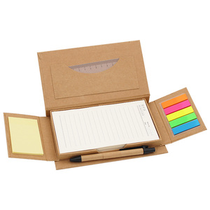 Caja de papel de notas adhesivas combinadas, Bloc de notas de cubierta Kraft, 5 colores, almohadillas de estilo de logotipo personalizado PET Oem con bolígrafo y regla - Product Image 3