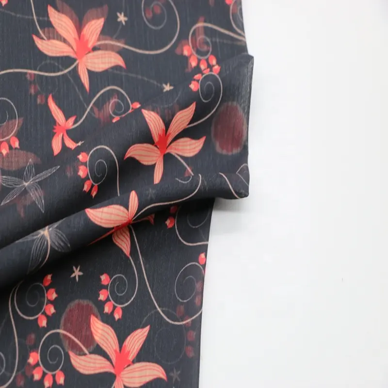 2021 75d poliéster reciclar chiffon crepe flor impressão tecido para o vestido de verão