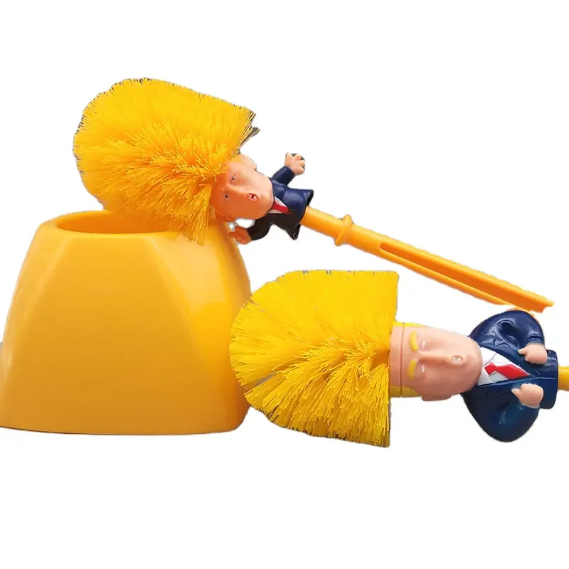 Porta scopino per wc in cartone animato Base Trump-up set di braccia aperte gialle/bianche bavaglio divertente regalo creativo piastrelle per bagno pulite con Base