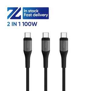 สายชาร์จ2-in-1สายดาต้าแบบถักทำจากไนลอนเส้นใยแบบ2หัวใน1 8pin USB Type-C - Product Image 1