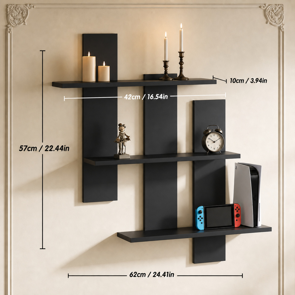 3-tier wall-mounted black small size