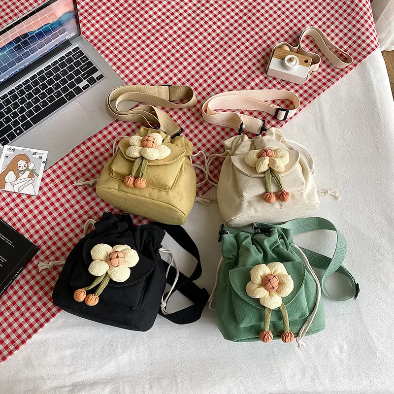 Japon sevimli çiçekler beraberlik halat kova çanta kız öğrenciler One-omuzdan askili çanta seyahat uygun küçük bez çanta