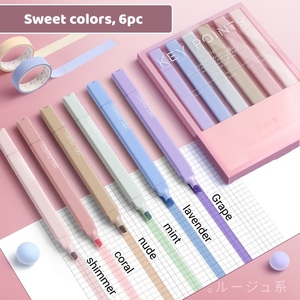 2024 el fabricante más popular OEM logotipo personalizado de color claro 6 uds resaltador de doble punta para estudiantes y oficina - Product Image 2