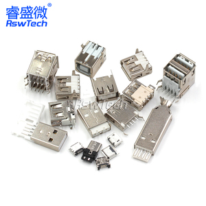Micro USB A Smt 2.0 5 พินชายปลั๊กตัวเชื่อมต่อชิ้นส่วนโลหะคู่แถวกอง 4Pin หญิง Smd พอร์ตชาร์จ USB Connector ซ็อกเก็ต - Product Image 3