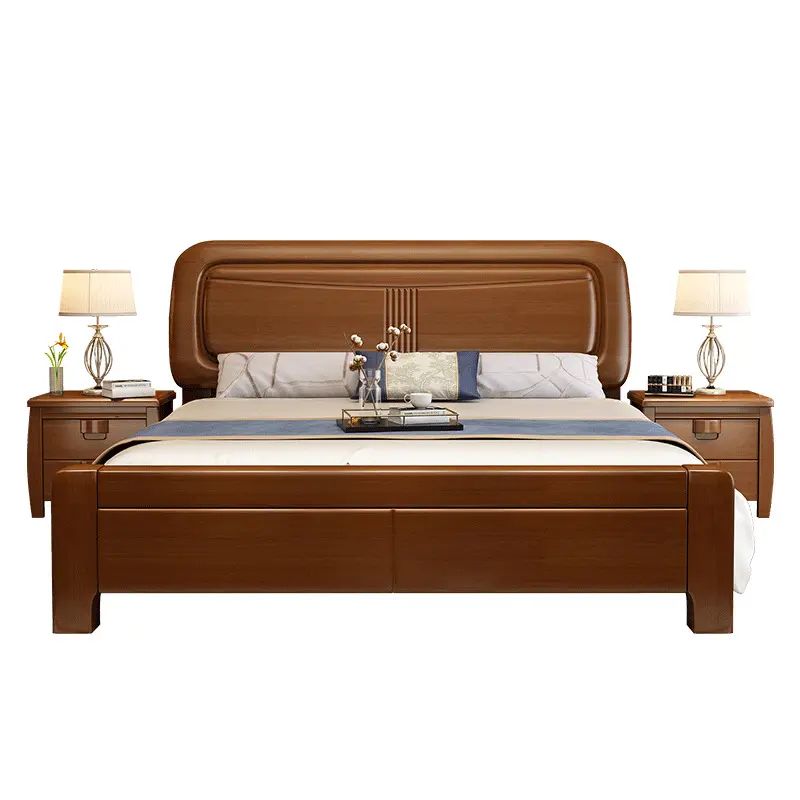 Moderno estilo chino de madera maciza King dormitorio de lujo muebles de dormitorio de diseño simple Maestro conjunto de muebles de la cama