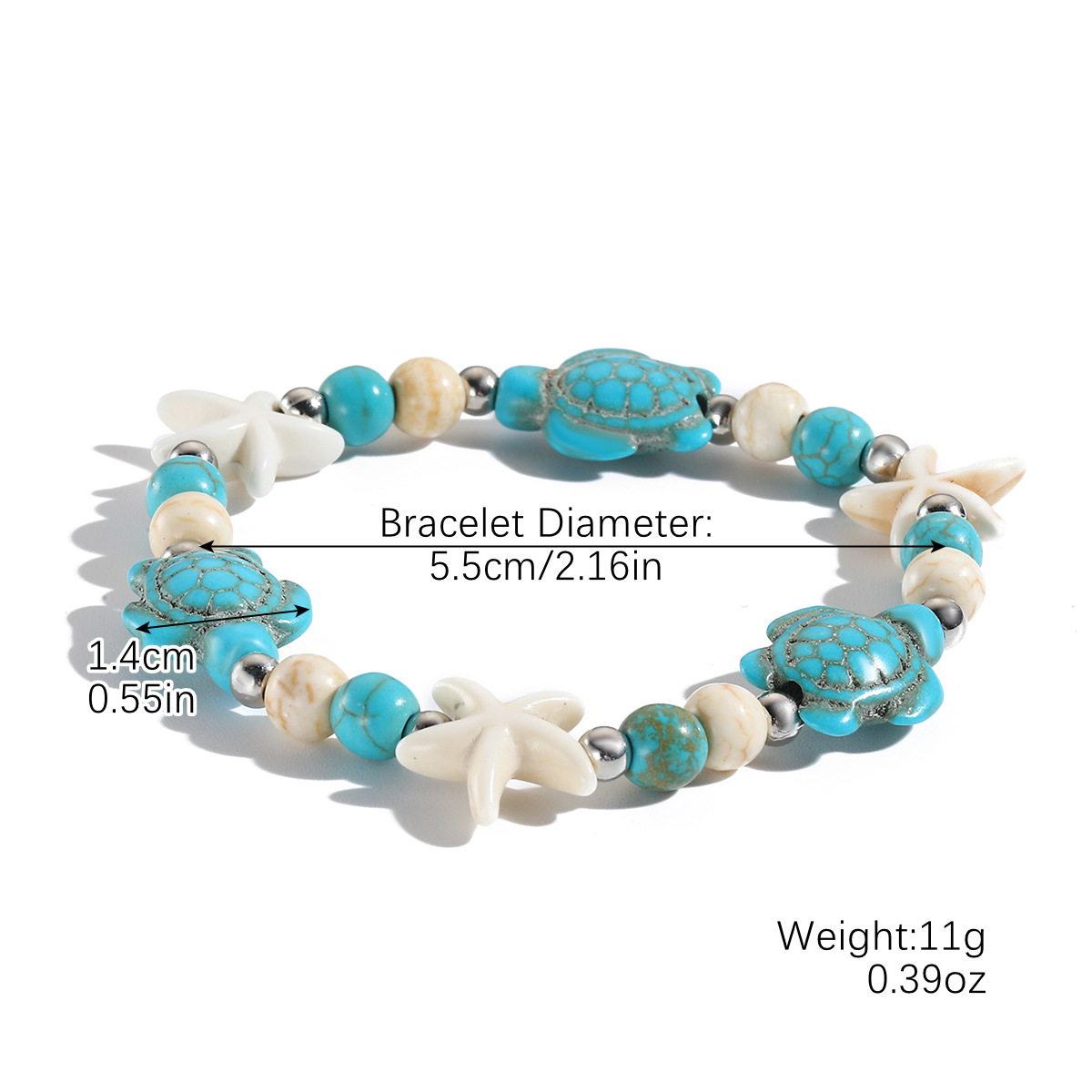 Green Turtle White Starfish Beads