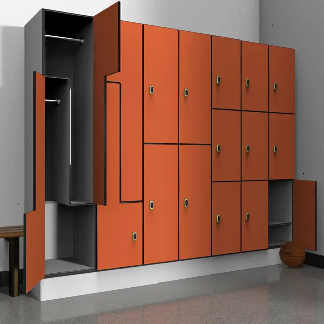Compartimento de puerta de acero de alta moda, armario colgante de 4 niveles, almacenamiento de ropa, HPL