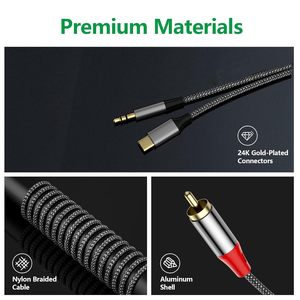 2-en-1 PVC dorado 3,5mm Audio hembra a 2 RCA Audio macho adaptador USB C RCA Cable para teléfono altavoz Monitor REPRODUCTOR DE DVD aplicaciones - Product Image 2