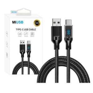 新设计的带发光二极管显示的USB C至USB C电缆，用于笔记本电脑、智能手机、平板电脑的电子标记芯片实时快速充电 - Product Image 1
