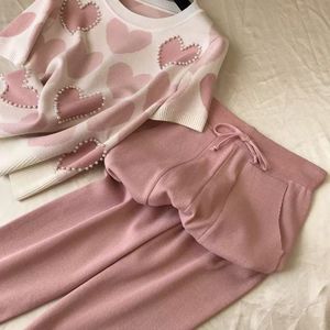 现货供应女式毛衣短袖柔软圆领女式套装色块爱心图案拉绳毛衣 - Product Image 6