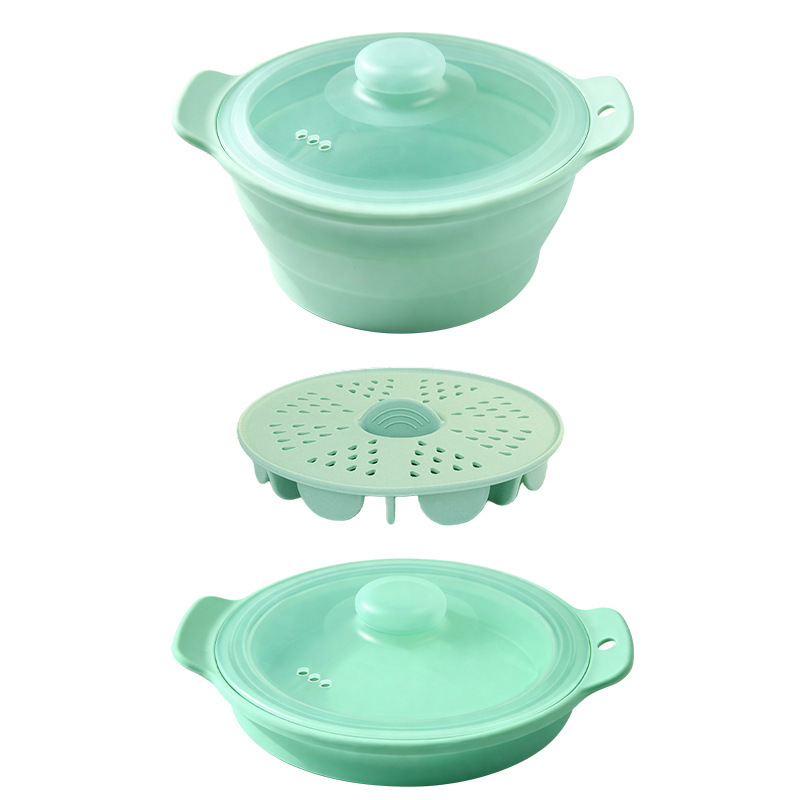 Round mugwort-green steamer-foldable