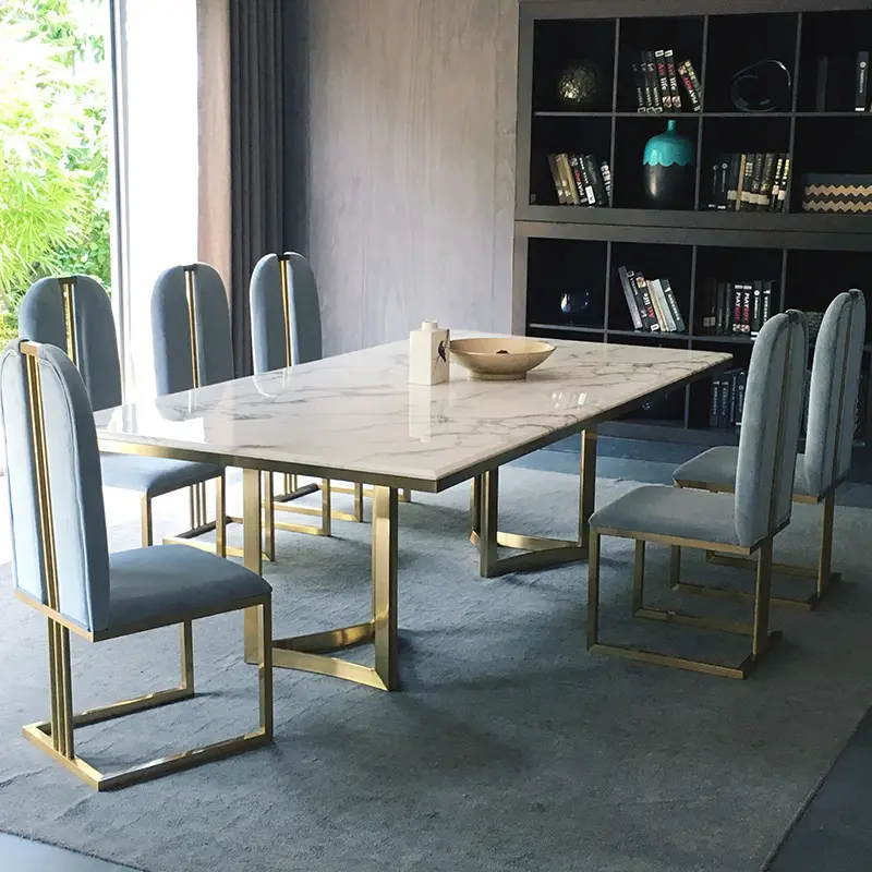 Мраморный стол, Простой прямоугольный обеденный стол и высокий бесконечный стул, обеденный стол для ресторана, столовой