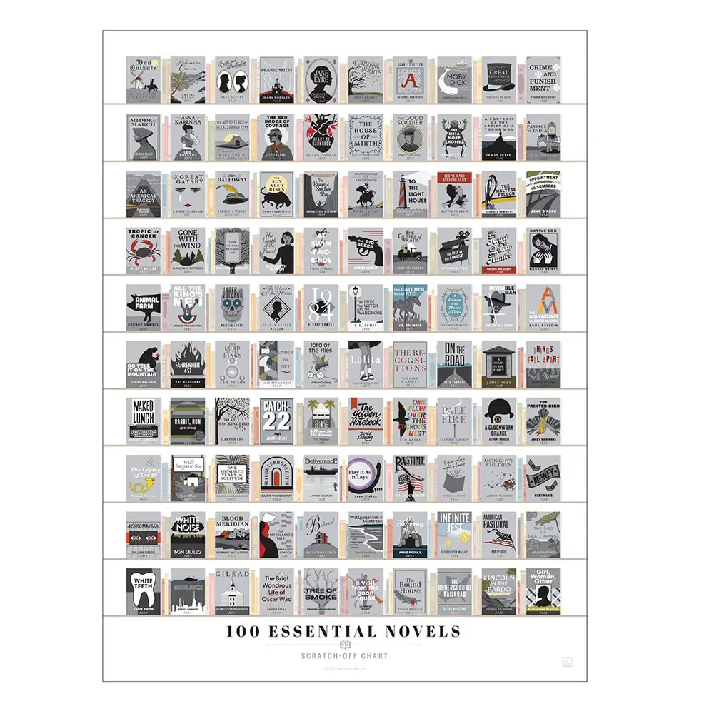 100 основные романы с изображением скретч-офф плаката напечатаны список лучших 100 художественных книг, литературный Настенный декор