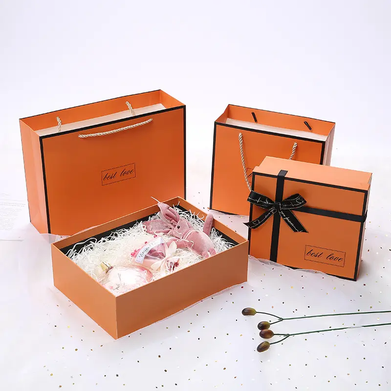 Pronto para enviar caixa de presente de embalagem de papel laranja armazenamento personalizado barato embalagem com tampas HXD-A174 durável bem-vindo