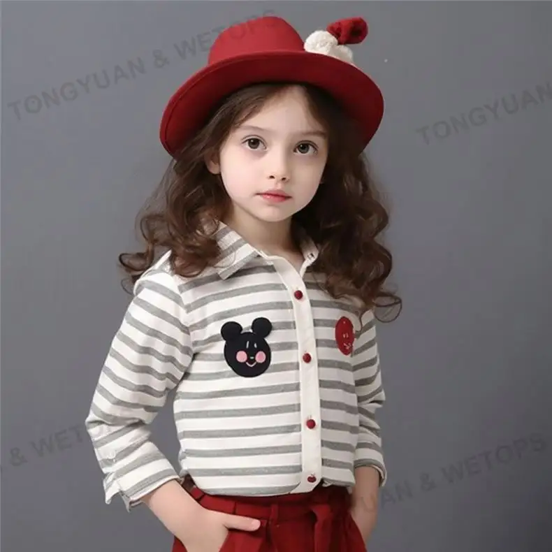 여자 줄무늬 긴 소매 만화 중국의 귀여운 브랜드 어린이 셔츠 톱 10 판매 제품