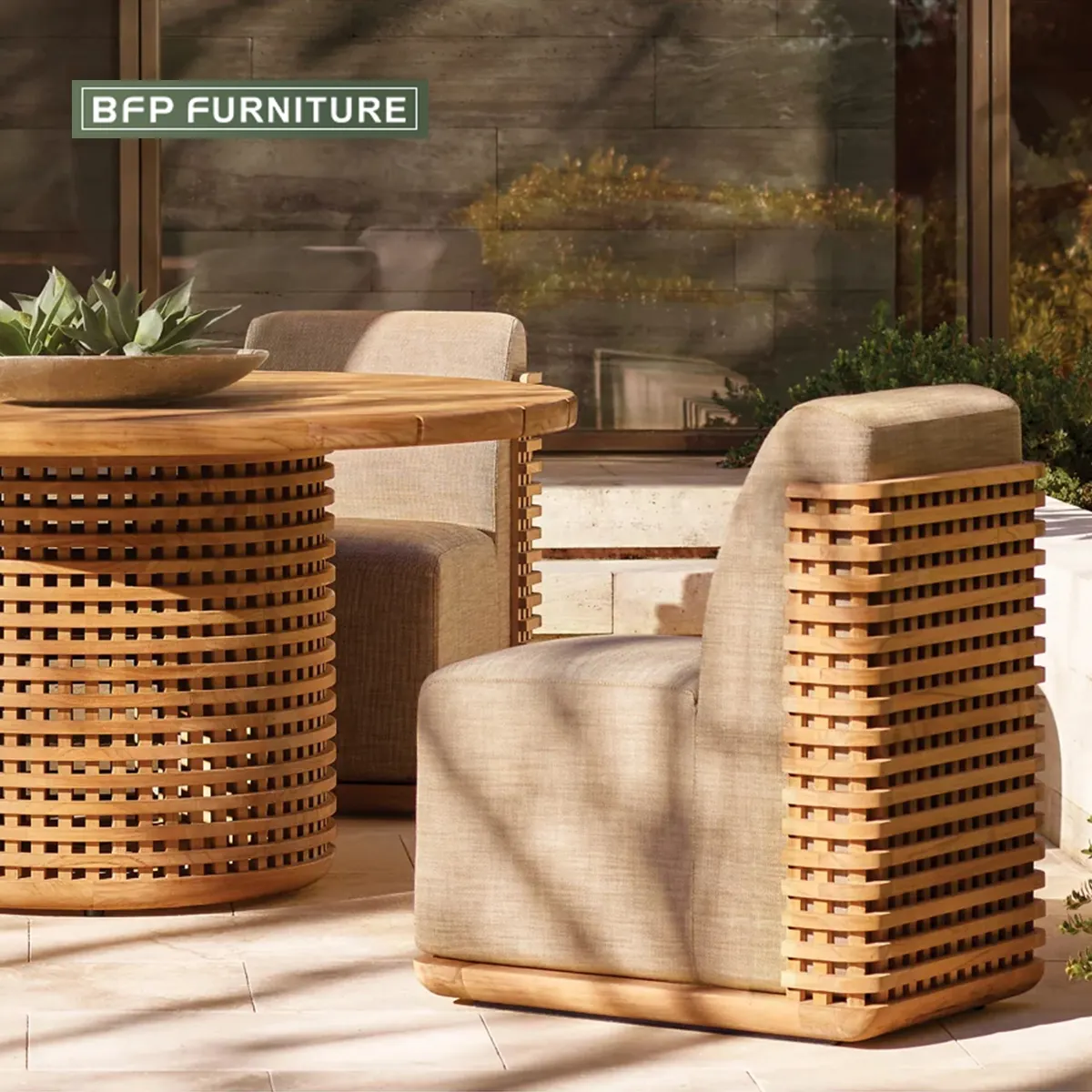 BFP Outdoor Teak wood Sofa set Garden Furniture set High sponge Rattan Sofa Teak Furniture Solid Teak Wood sofa