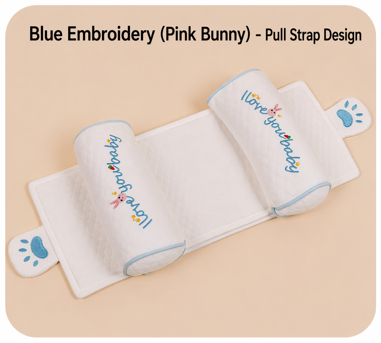 Bordado Azul con Rosa (Funda de Almohada Individual)