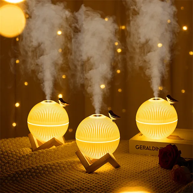 Neuer LED Nachtlicht Cool Mist Purifier 330ml Luftbe feuchter 3D Moon Lamp Licht USB Ultraschall Luftbe feuchter mit Holz sockel