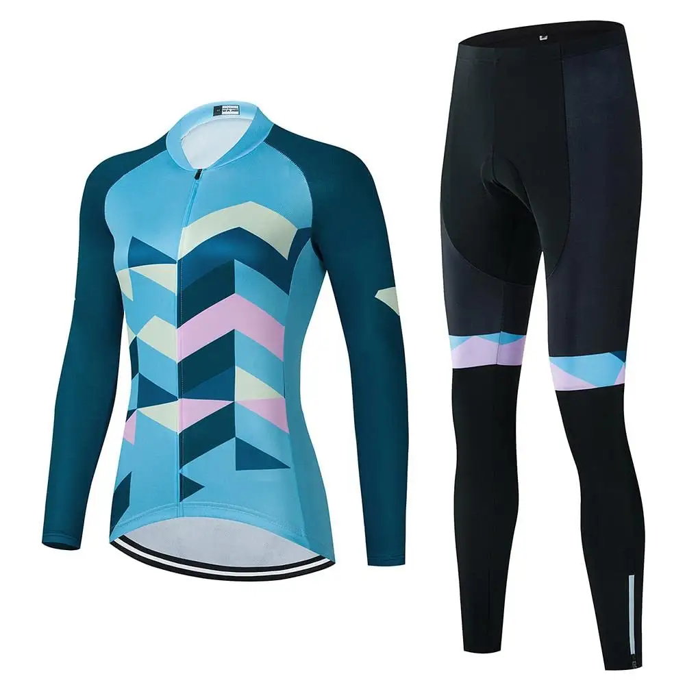 Personalizza la maglia della squadra di ciclismo Set abbigliamento da ciclismo a maniche lunghe camicie da bici da strada maglia da bicicletta con pantaloni lunghi imbottiti in Gel 20D