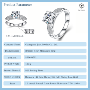 خاتم خطوبة نسائي من الموسانيت بوزن 0.98 قيراط، فضة استرلينية عيار 925، تصميم كلاسيكي بأربعة مخالب، مطلي بالروديوم والذهب عيار 14 قيراط، رومانسي ومعتمد من GRA - Product Image 2