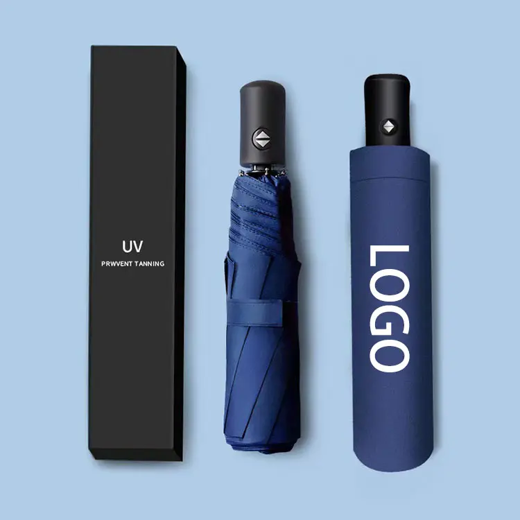 Kunden spezifische billige acht Knochen Unisex Vinyl UV Sonnenschutz Regen Dual Use Drei faltbare automatische Regenschirm mit Logo