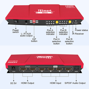 TESmart Hochwertiger AV Matrix Video Switcher 2x2 4x2 HDCP2.2 AUX L/R-Ausgang mit IR-Empfänger 4 K60hz HDMI Matrix