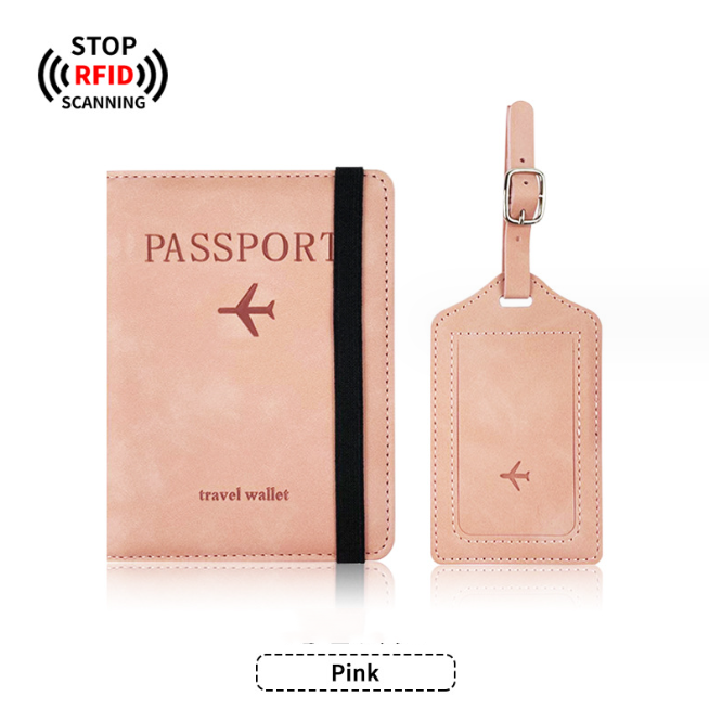 pink passport and tag set