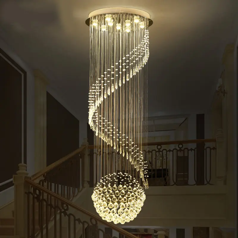 Odern-Lámpara de araña giratoria de cristal K9 ordic, luz colgante de lujo para Villa dúplex loft escaleras sala de estar