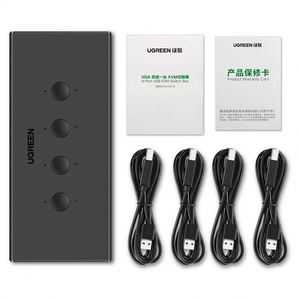 UGREEN VGA 4进1出KVM交换机4端口USB KVM开关盒支持1920*1440 @ 60hz电脑电视监视器
