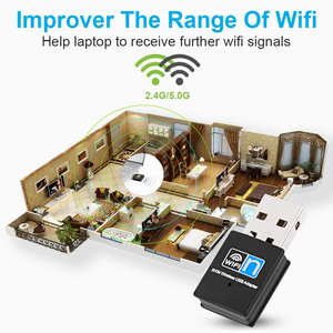 USB 2.0 Dual Band 802.11b/<strong>n</strong>/<strong>g</strong> Mini Wireless <strong>Network</strong> Card with 300Mbps WiFi Antenna 2.4GHz 300M USB Adapter for Computer Laptops - Product Image 4