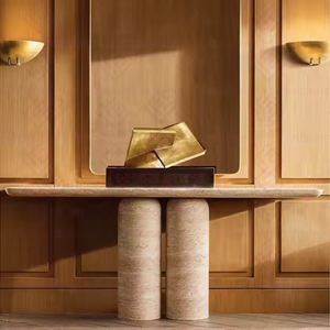 Bắc Âu thiết kế mới đá tự nhiên đồ nội thất màu be travertine Bàn Ăn Tròn chân travertine bảng hình bầu dục để bán - Product Image 6