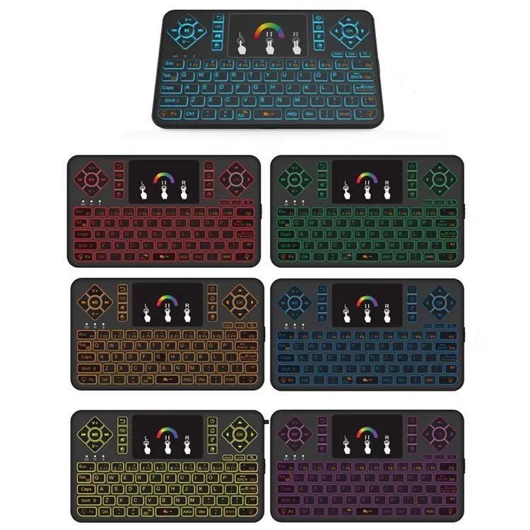 Mini teclado sem fio 2.4ghz com touchpad q9, teclado colorido retroiluminado, mini teclado remoto portátil recarregável
