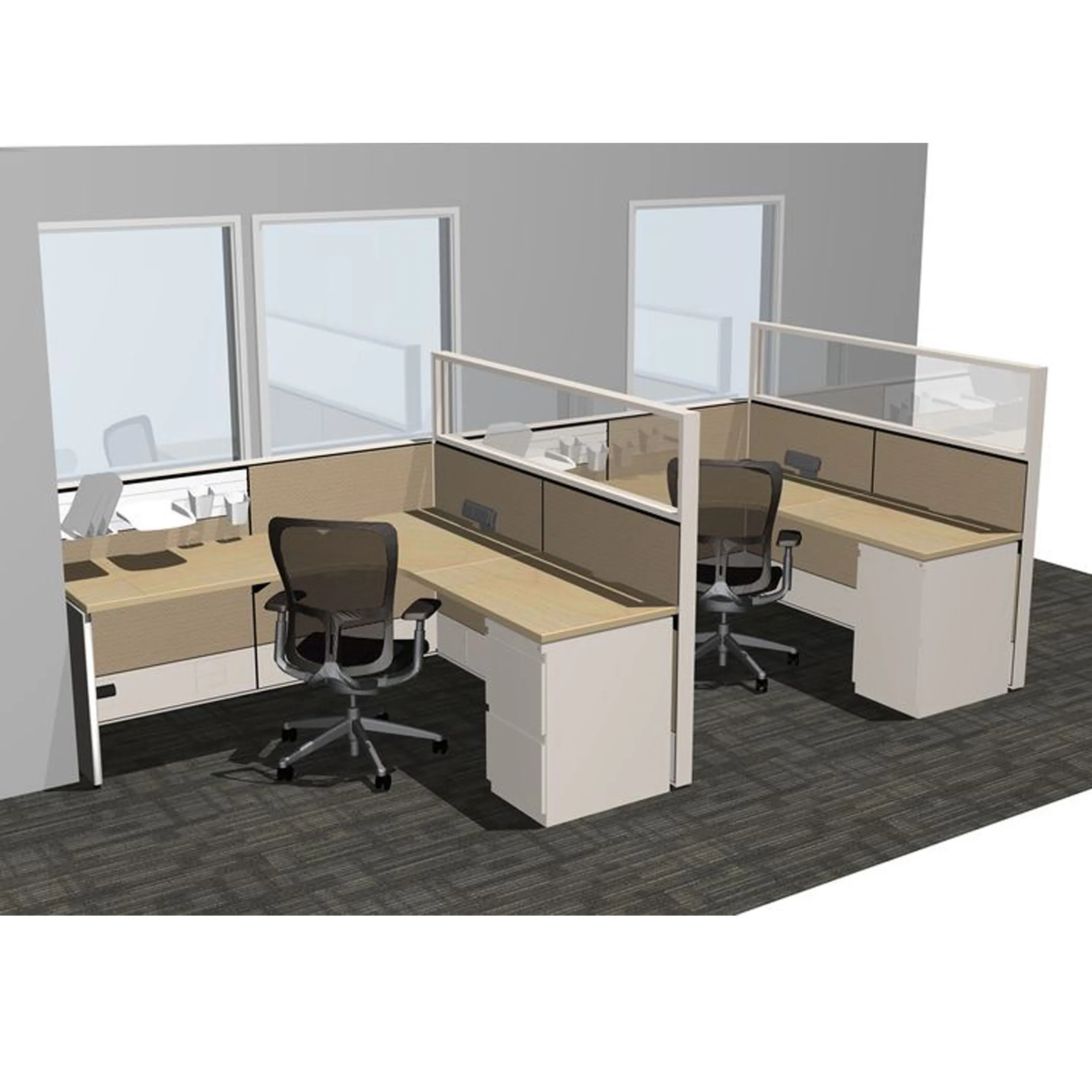 Factory Price Office Divider Cubicles With 2 Drawer Pedestal L Shape 2 Person Workstation With Glass Divider Office Desk
