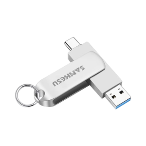 64GB u盘高速OTG双记忆棒，适用于安卓手机/电脑/笔记本电脑/苹果电脑银色钥匙扣金属u盘 - Product Image 1