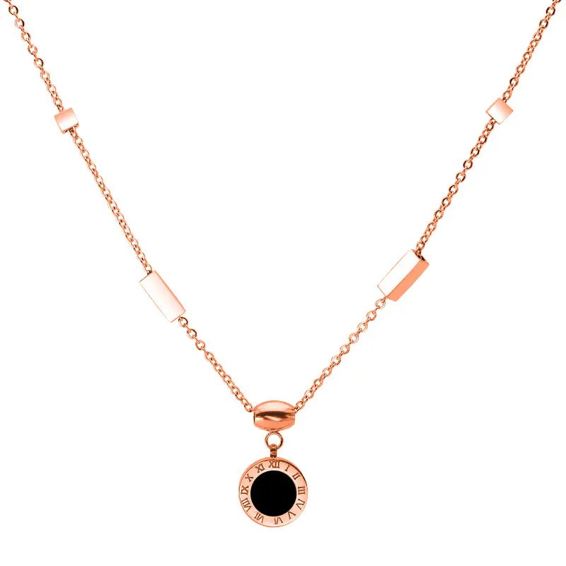 Charme De Mode Bijoux En Acier Inoxydable Chaîne à Chiffres Romains En Or Rose Argent Femmes Collier