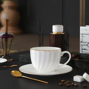 Luxury British Royal Tea Cup and Saucer Set,Fluted Surface Bone China Coffee Teacup for Hotel Restaurant - Product Image 1