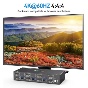 适用于3 PCs 4K @ 60Hz 2K @ 144Hz EDID模拟器的USB 3.0 HDMI兼容双显示器KVM开关4 USB 3.0端口有线远程电缆 - Product Image 3