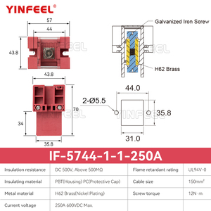 YINFEEL IF-5744-1-1-250A 1极势垒型配电块，用于电池逆变器的负载和控制电流分配 - Product Image 3