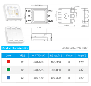 2121 RGB LED 12v dahili IC Sk6812 Ws6812 ortam ışık kaynağı LED kapsülleme serisi akıllı lamba iç ışık için - Product Image 3