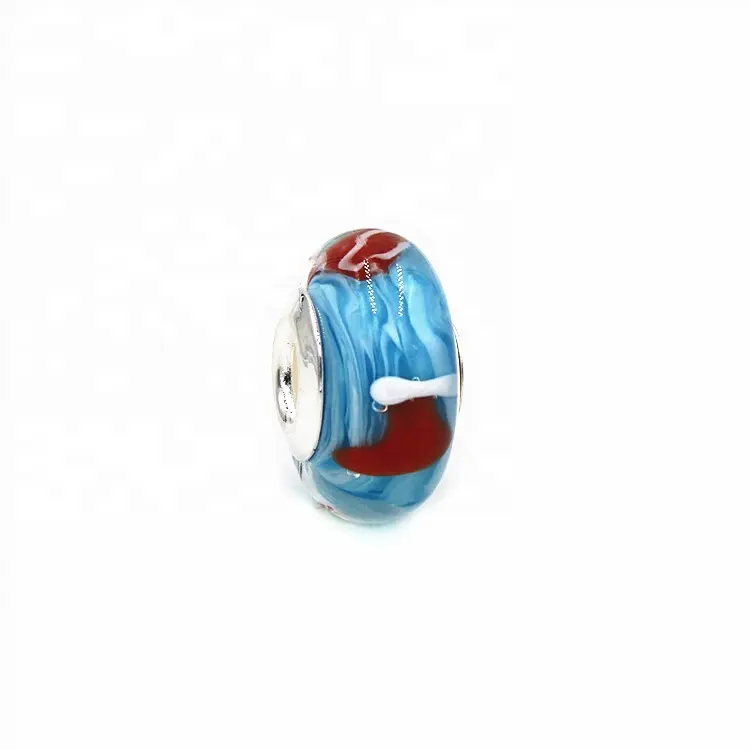 Perle de verre de Murano pour la fabrication de bijoux, 925 fond de teint bleu ciel brossé, style italien, bas de noël